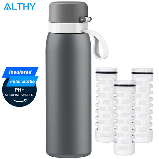 ALTHY PureHydrate Alkaline Ionizing Stainless Steel Water Bottle + Filters