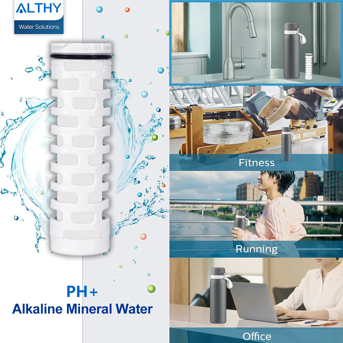 ALTHY PureHydrate+ Alkaline Ionizing Replacement Filters for Stainless Steel Water Bottle
